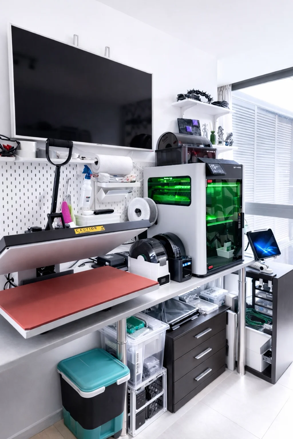 Heat transfer press and 3D printer setup